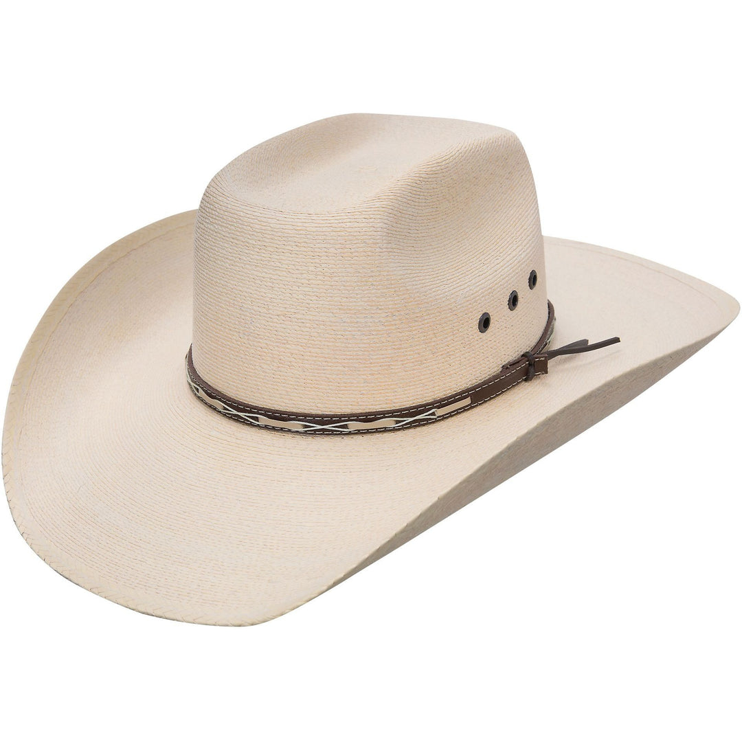 Stetson Square Eyelets straw hat with oval crown and eyelet details, featuring a wide brim for sun protection.