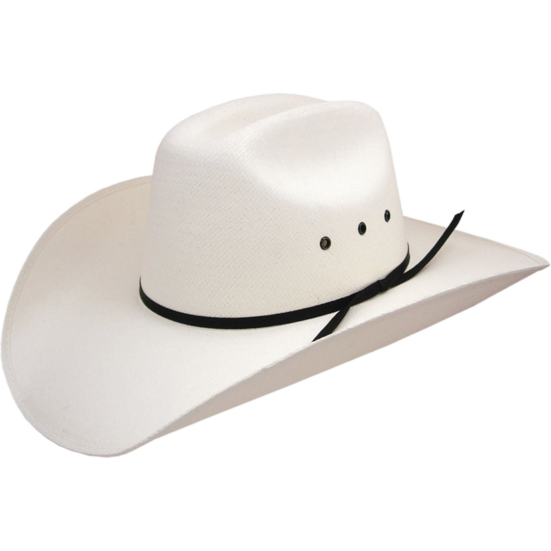 Kids straw hat by Stetson, the Short Go Jr. model, featuring a wide brim and woven straw design for sun protection.