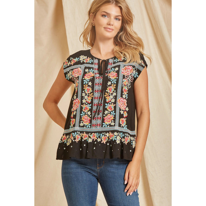 Savanna Jane Black with Floral Embroidery Top