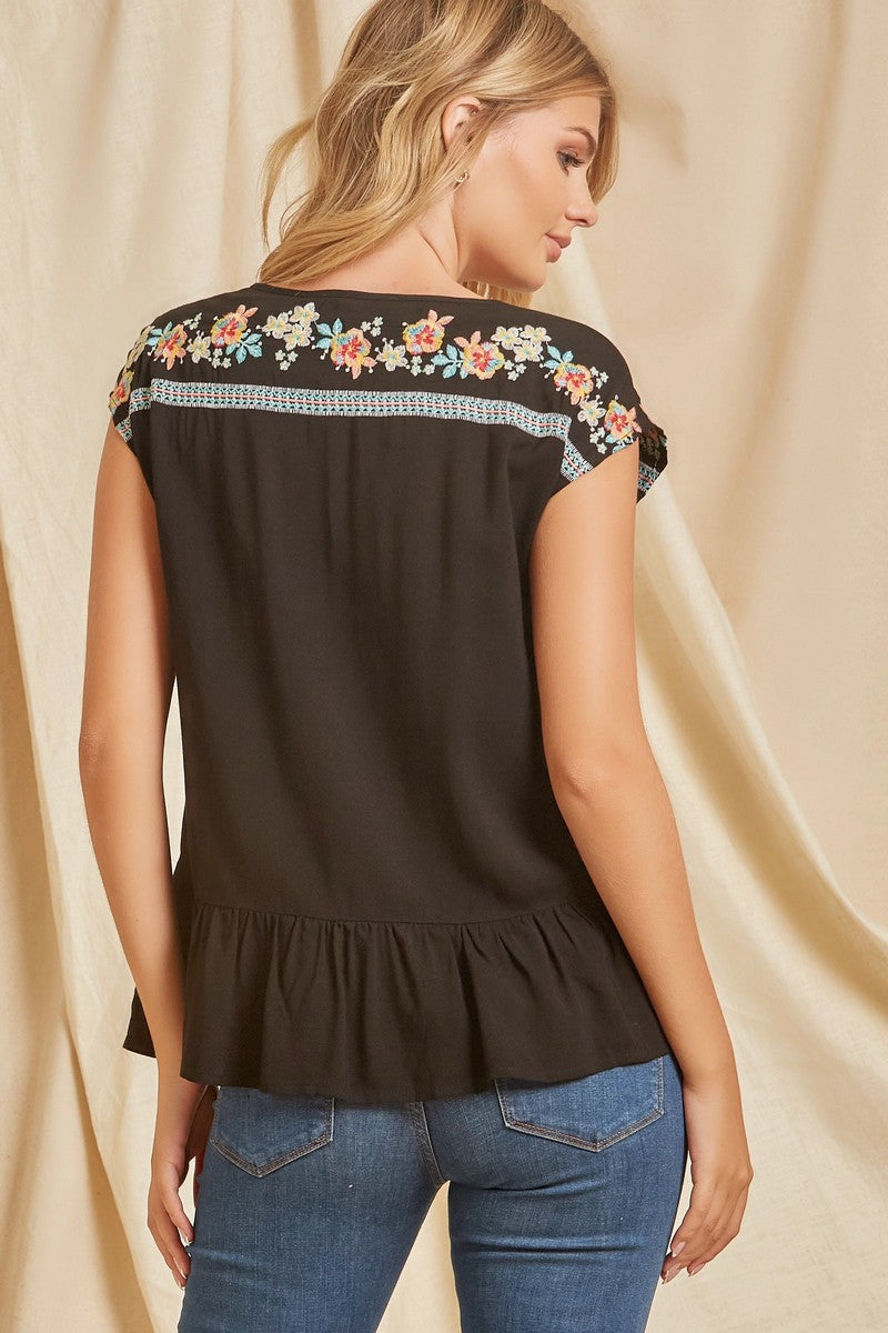 Savanna Jane Black with Floral Embroidery Top