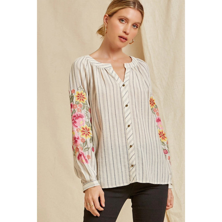 Savanna Jane Striped Shirt with Embroidery