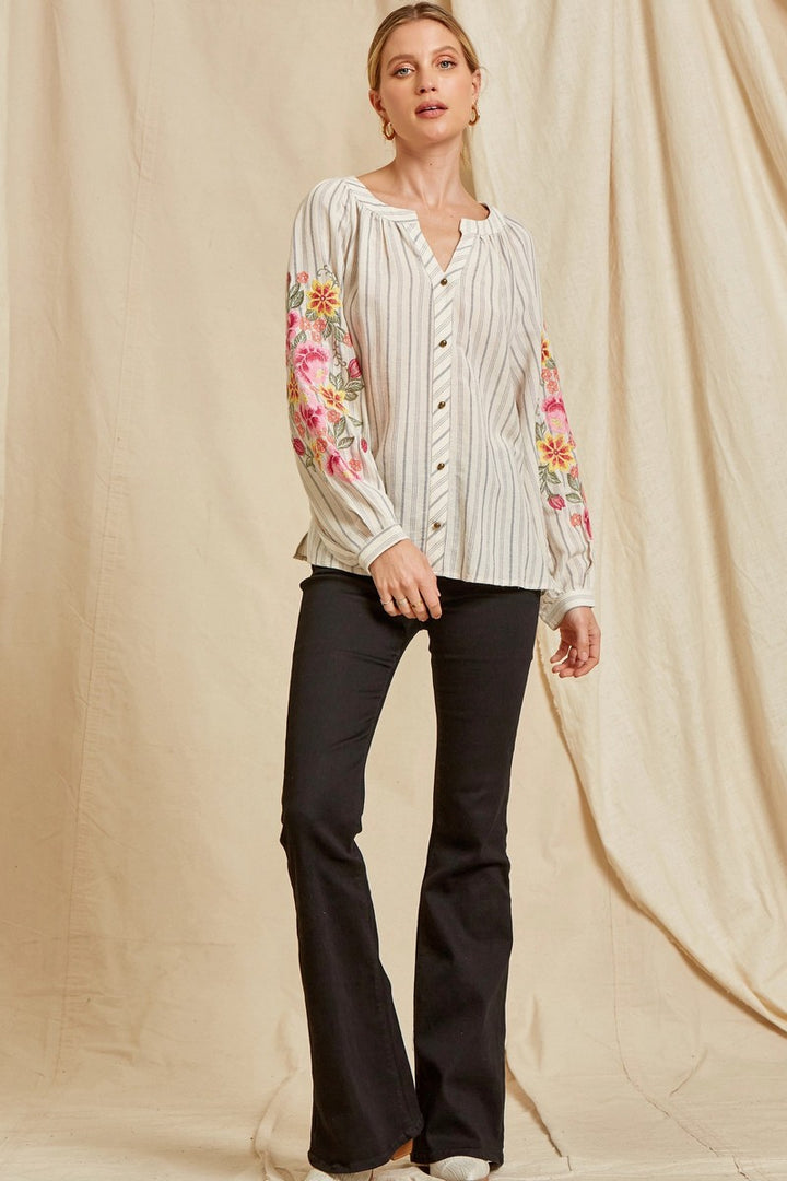 Savanna Jane Striped Shirt with Embroidery