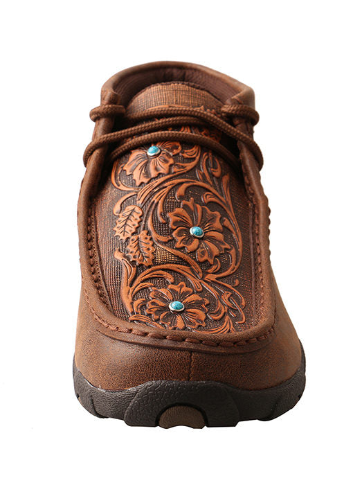 Twisted X Womens Chukka Driving Moccasins-Brown/Tooled Flowers
