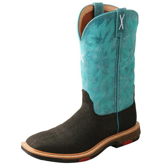 Twisted X Women's Lite Western Work Boot with CellStretch-Charcoal/Turquoise