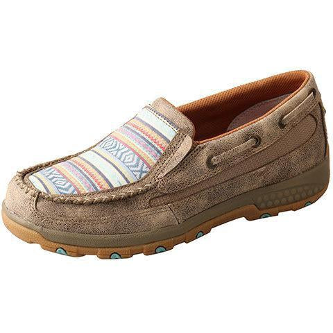 Twisted X Women's Boat Shoe Driving Moc with CellStretch-Dusty Tan/Multi