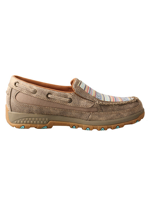 Twisted X Women's Boat Shoe Driving Moc with CellStretch-Dusty Tan/Multi
