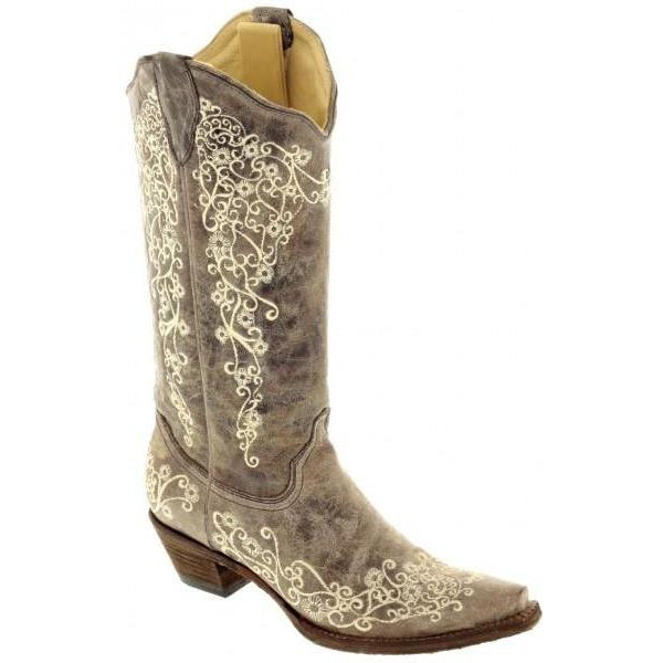 Corral Boots Brown Crater Bone Embroidery A1094 - West 20 Saddle Co.