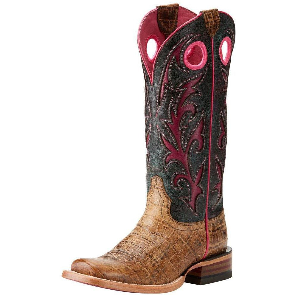 Ariat Women's Chute Out Boot-Antique Tan Croc/Crackled Teagenta