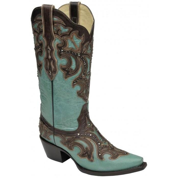 Corral Boots LD Turquoise/ Chocolate Inlay & Studs G1184 - West 20 Saddle Co.