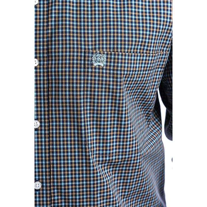 Cinch Men's Blue And Brown Windowpane Plaid Button-Down Western Shirt - West 20 Saddle Co.