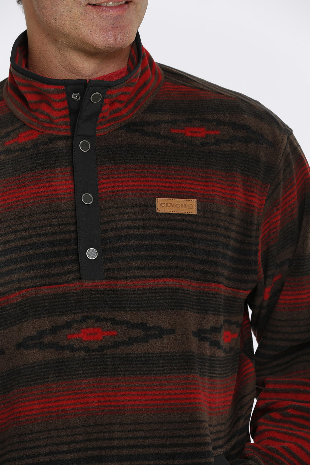 Cinch Men's Brown Aztec Printed Polar Fleece Pullover – West 20