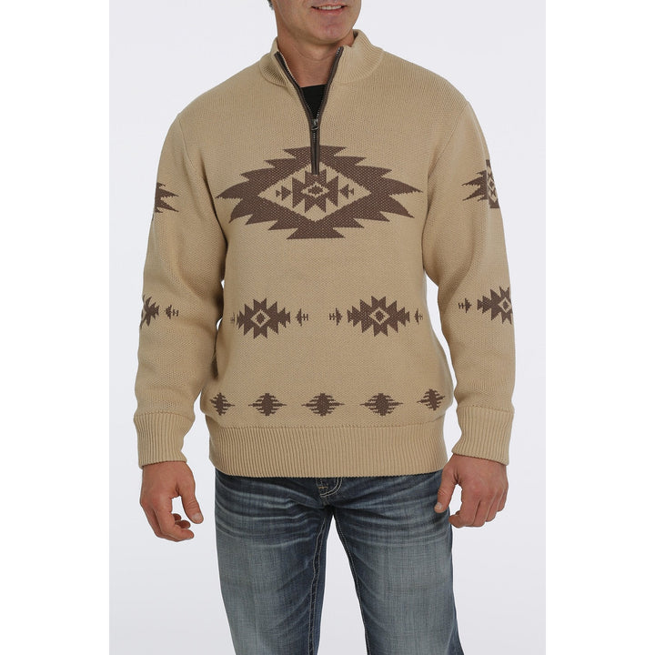 Cinch Men's Khaki 1/4 Zip Aztec Printed Pullover Sweater