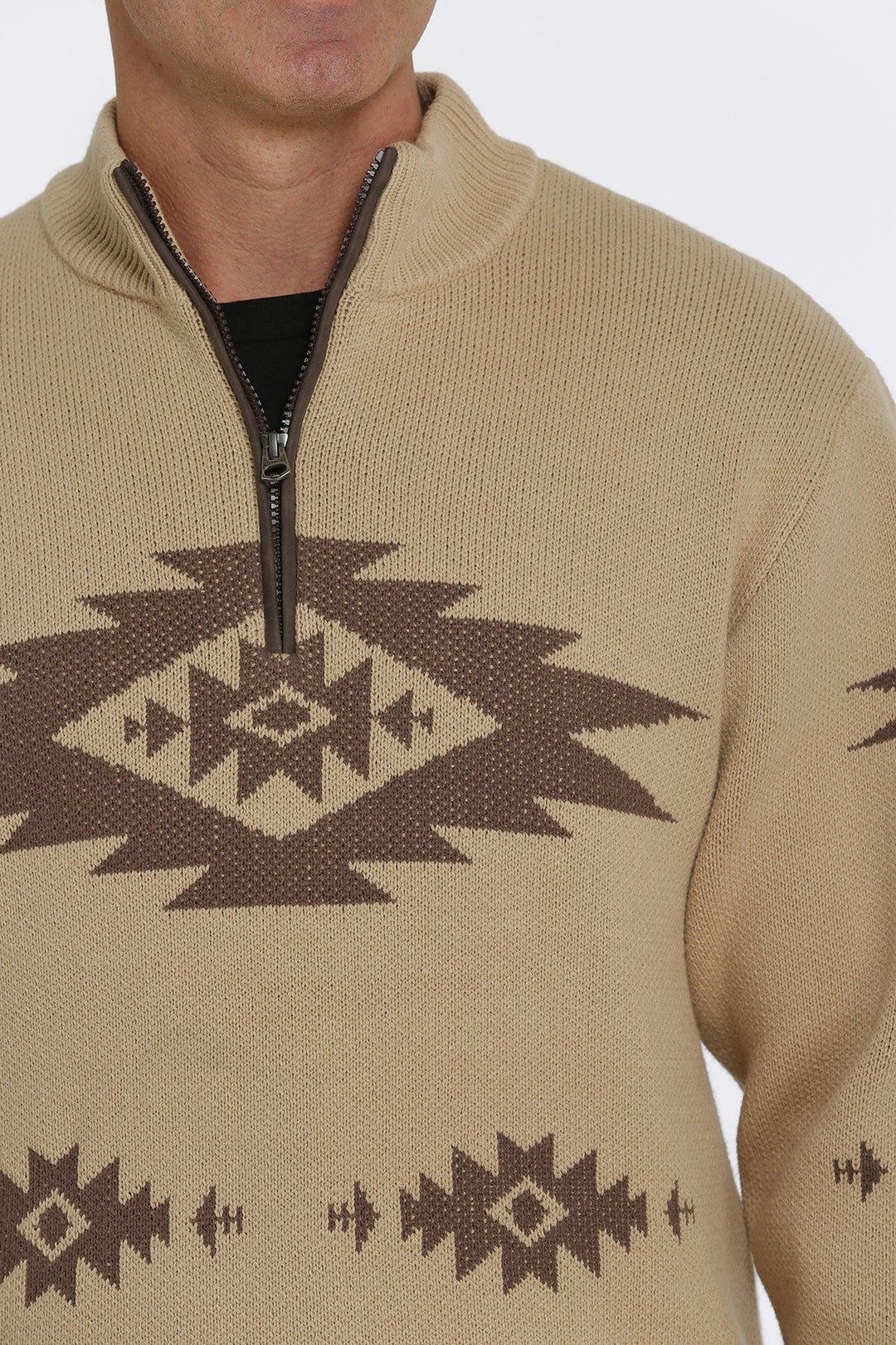 Cinch Men's Khaki 1/4 Zip Aztec Printed Pullover Sweater